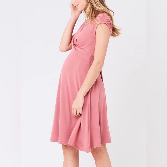 NEW Ripe Maternity A-line Cross Your Heart Dress Dusty Rose Pink Cap Sleeve Knee - Picture 3 of 9